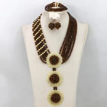 Шоколадно-коричневый Африканский костюм Для женщин комплект ювелирных изделий Кристалл Брошь Подвеска Цепочки и ожерелья набор Дубаи Новая wa712