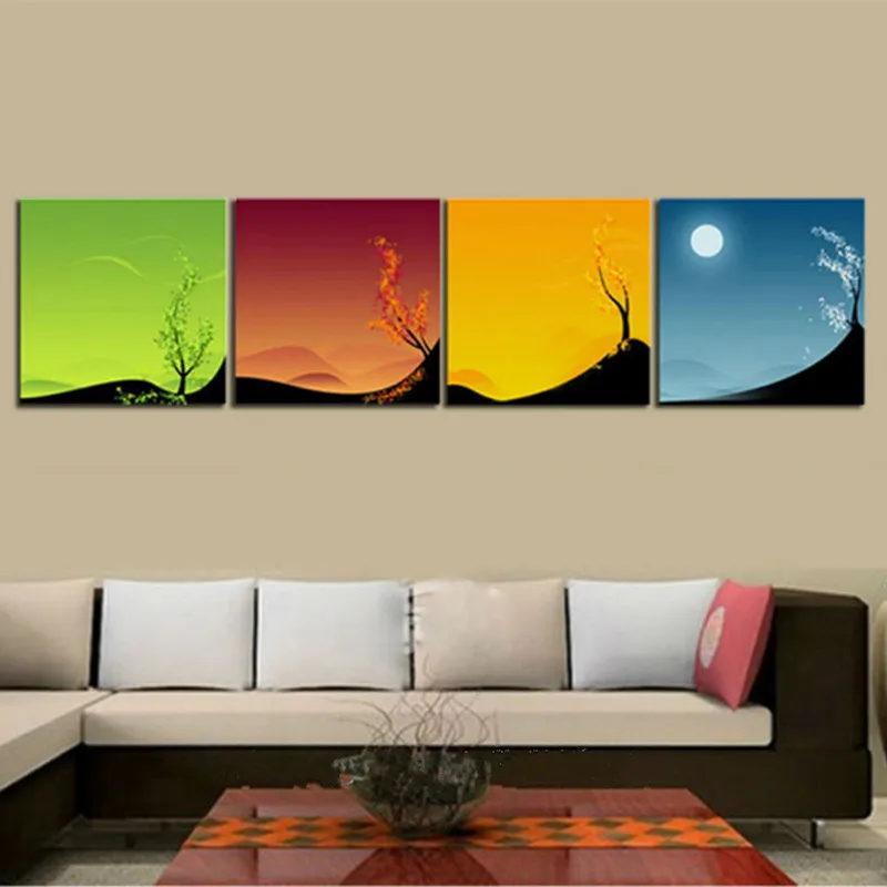 

Handpainted Modern Abstract Landscape Oil Paintings on Canvas Home Decor Arts 4 Panel Wall Painting Pictures for Living Room