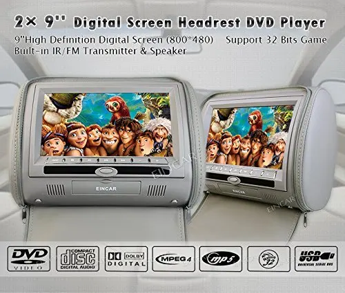 Серый 9 &quotЖК двойной подголовник dvd плеер Подушка мониторы DVD USB SD 32 бит игры видео