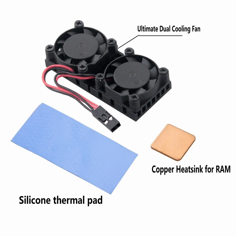 

2 Pcs Gdstime Ultimate Dual Cooling Fan and RAM Copper Heat Sink Cooler For Raspberry Pi 3 Raspberry Pi 2 Model BB+ NESPi