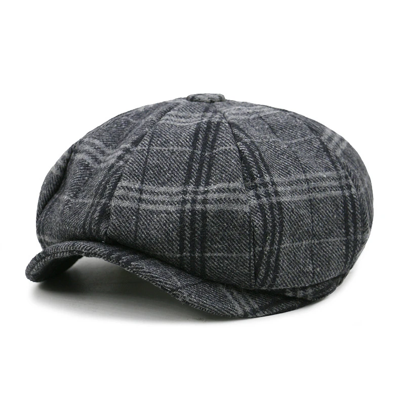 Хлопковая кепка Newsboy для мужчин и женщин, осенне-зимняя теплая твидовая восьмиугольная женская шапка, мужская шапка, шапки детектива, ретро плоская кепка Newsboy s - Цвет: 11