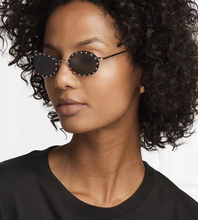Роскошные солнцезащитные очки в овальной оправе с бриллиантами для мужчин и женщин, модные очки UV400 в винтажном стиле 46127