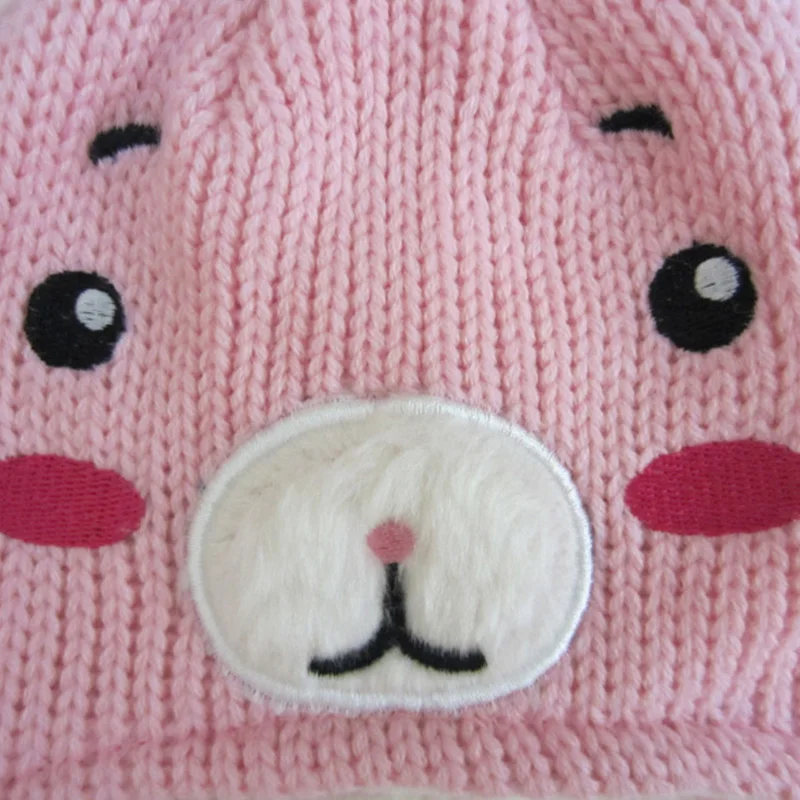 Cute Rabbit Baby Hat For Girls Cotton Knitted Pattern Kids Beanie Pink Girls Hat With Ears Thick Double Layer Warm Winter Hat  (6)