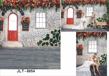 

Mahogany doors brick wall flowers photography backdrops vinyl photography photo props 5x7ft or 3x5ft Studio wedding background