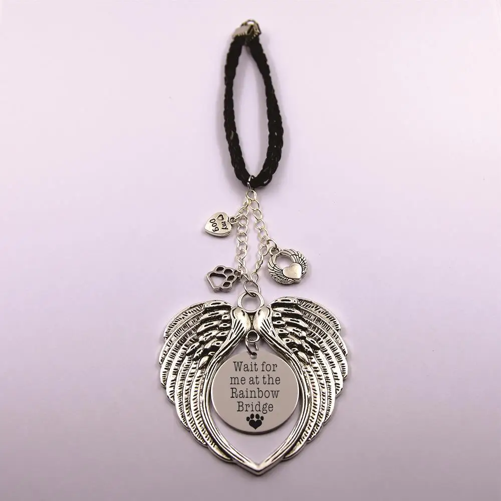wait for me at the rainbow bridge leather chain rearview mirror Christmas tree pet loss owner dog lover | Украшения и аксессуары