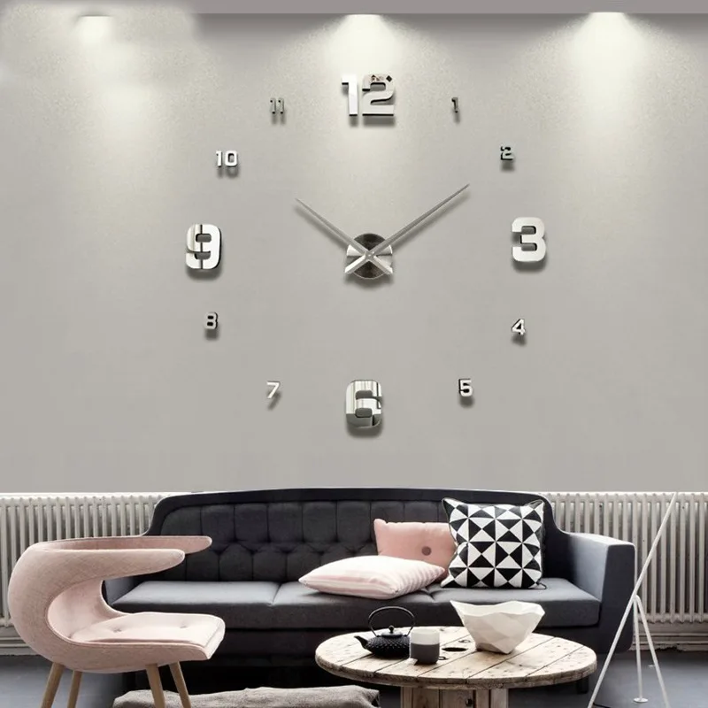 DIY 3D mirror silent large digital wall clock modern design real big fashion quartz watch clock decoration home living room klok (3)