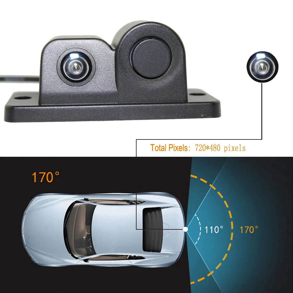 Камера заднего вида для автомобиля, камера заднего вида, угол обзора 170 °, HD Водонепроницаемая камера заднего вида для автомобиля с датчиком парковки# N