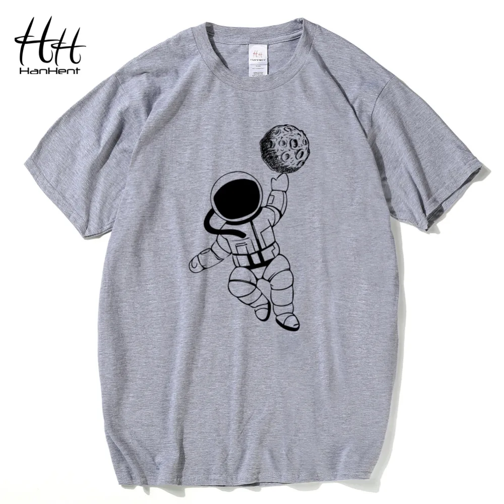 HanHent креативный дизайн принт космонавта Луны футболка хлопок повседневная