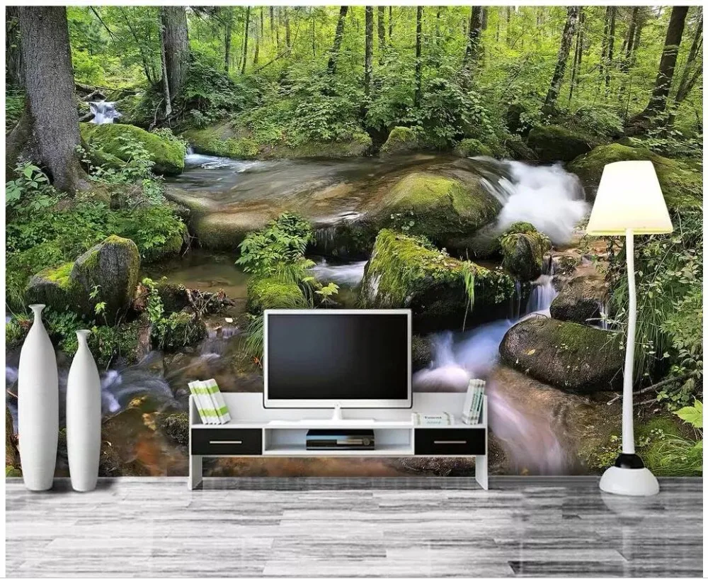 

Custom photo 3d wallpaper Stream water landscape under the forest living room home decor 3d wall murals wallpaper for walls 3 d