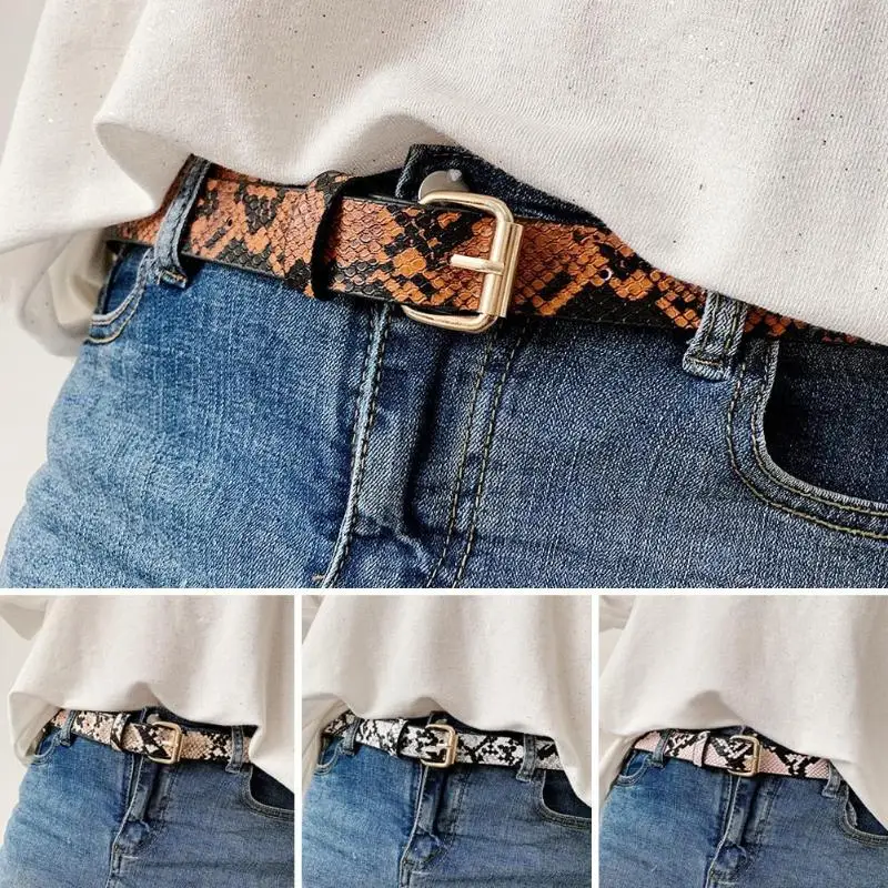 

Snake Skin Print Belts For Women Gold Square Pin Buckle Waistband PU Leather Belt Pants Dress Waist Belts for Women Dropshipping