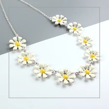 Summer Girl Multi Silver Disy Flower Necklace Short Chain Collars Enamel Flowers Necklace for Women Chic Party Gift Jewelry chic dry flower necklace for women