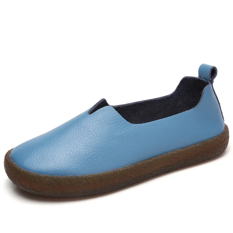 Drkanol Plates Noir Femmes Dames Sur Cuir Glissement Taille bleu Mocassins Occasionnels Bout Appartements Blanc 43 Chaussures blanc marron Noir Rond En Véritable UwUWqErd