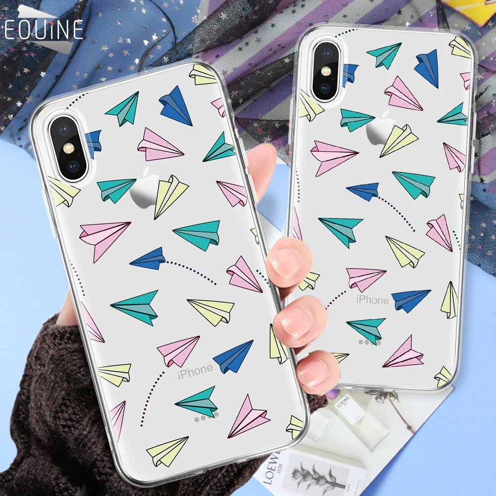 

Case for iPhone 7 Luxury Colorful Paper Plane Phone Coque for iPhone 5 5S SE 6 6S 7 8 Plus X Case Lovely Cartoon Soft TPU Cover