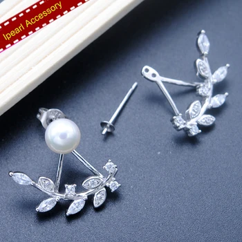

S925 Silver Leave Design Earrings Findings&Components Women DIY Pearl Stud Earrings Accessory Pearl Jewelry Earrings Acc
