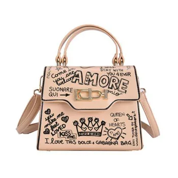 

2020 Designer Fashion Graffiti Women Handbags PU Leather Small Flap Bag Luxury Crossbody Bags For Women Evening Clutch Purse