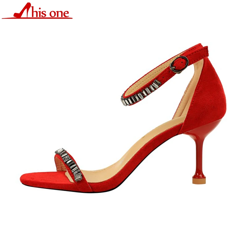 

THISONE Fashion Ankle Strap Women Casual rivet Sandals Open Toe Summer High Heel Shoes Buckle Ladies Office Work Sandalias Shoes