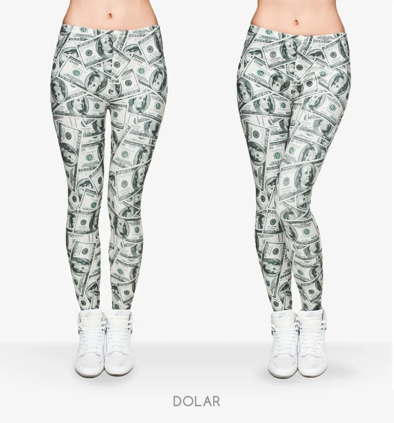 money pants Women Money Dollar Graphic Full Printing Pants Legins