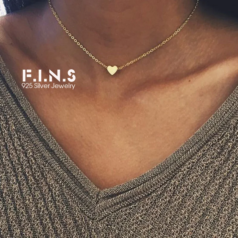 F. I. N. s минималистичное ожерелье-чокер с подвеской из серебра 925 ювелирные изделия крошечное сердце любовь модное ожерелье s для женщин Подарки на день Святого Валентина