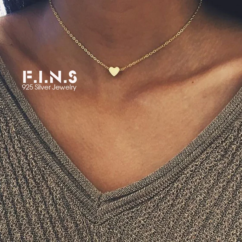 

F.I.N.S Minimalist Choker Necklace Pendant Silver 925 Jewelry Tiny Heart Love Fashion Necklaces for Women Valentine's Day Gifts