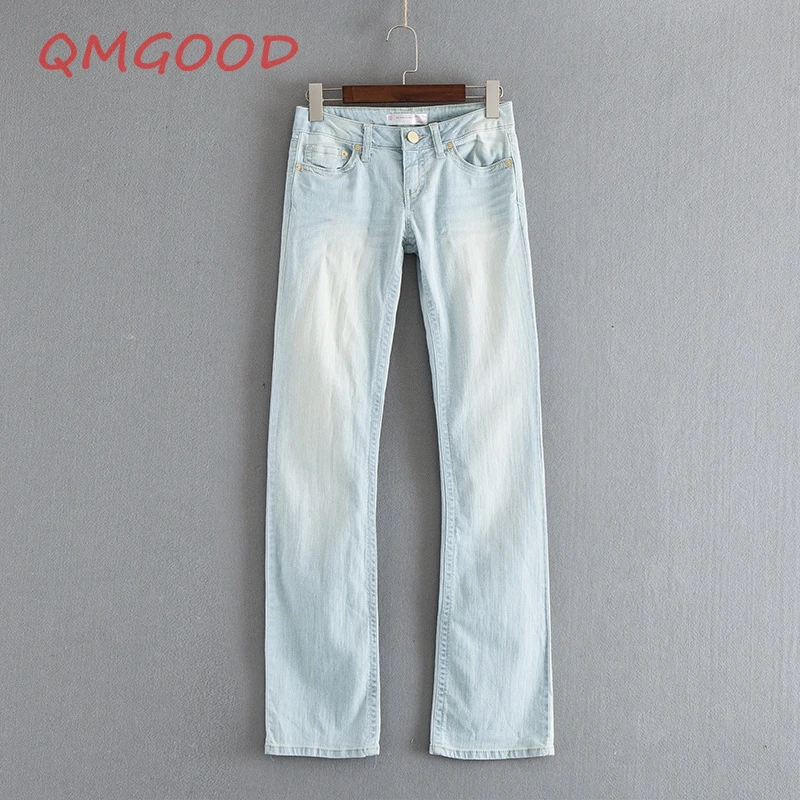 

QMGOOD Europe America Women Large Size 5XL Full Length Light Vintage Denim Fat MM Drawstring Skinny Straight Pants Jeans Fashion