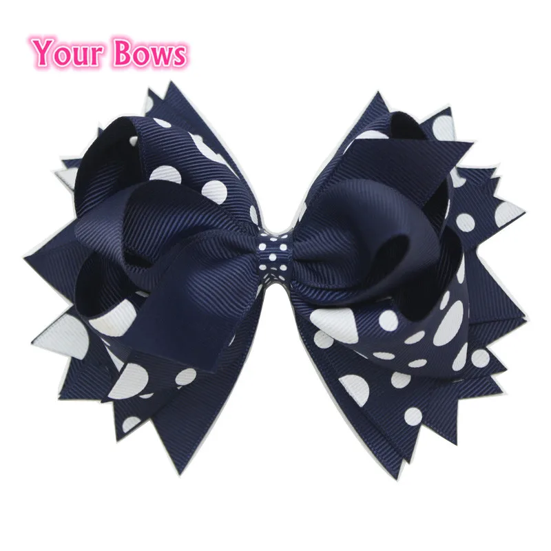 

Your Bows 1PC 5.5Inch Navy Polka Dots Back To School Hair Bows Boutique Bows With 6cm Hair Clips Girls Hairpins Hair Accessories