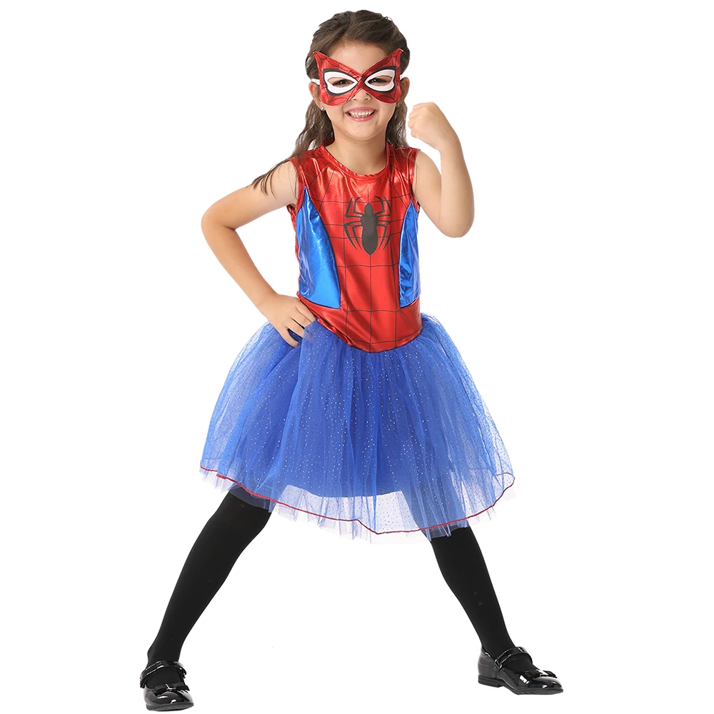 

Kids Spiderman Costume Halloween Costume Girls Party Cosplay Costume Sleeveless Perform Dress Stage Wear With Mask 3-11Years