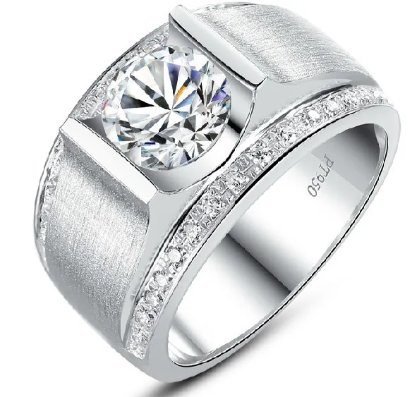 Romantic 1CT Good Synthetic Diamond Men's Engagement Ring Genuine Pure