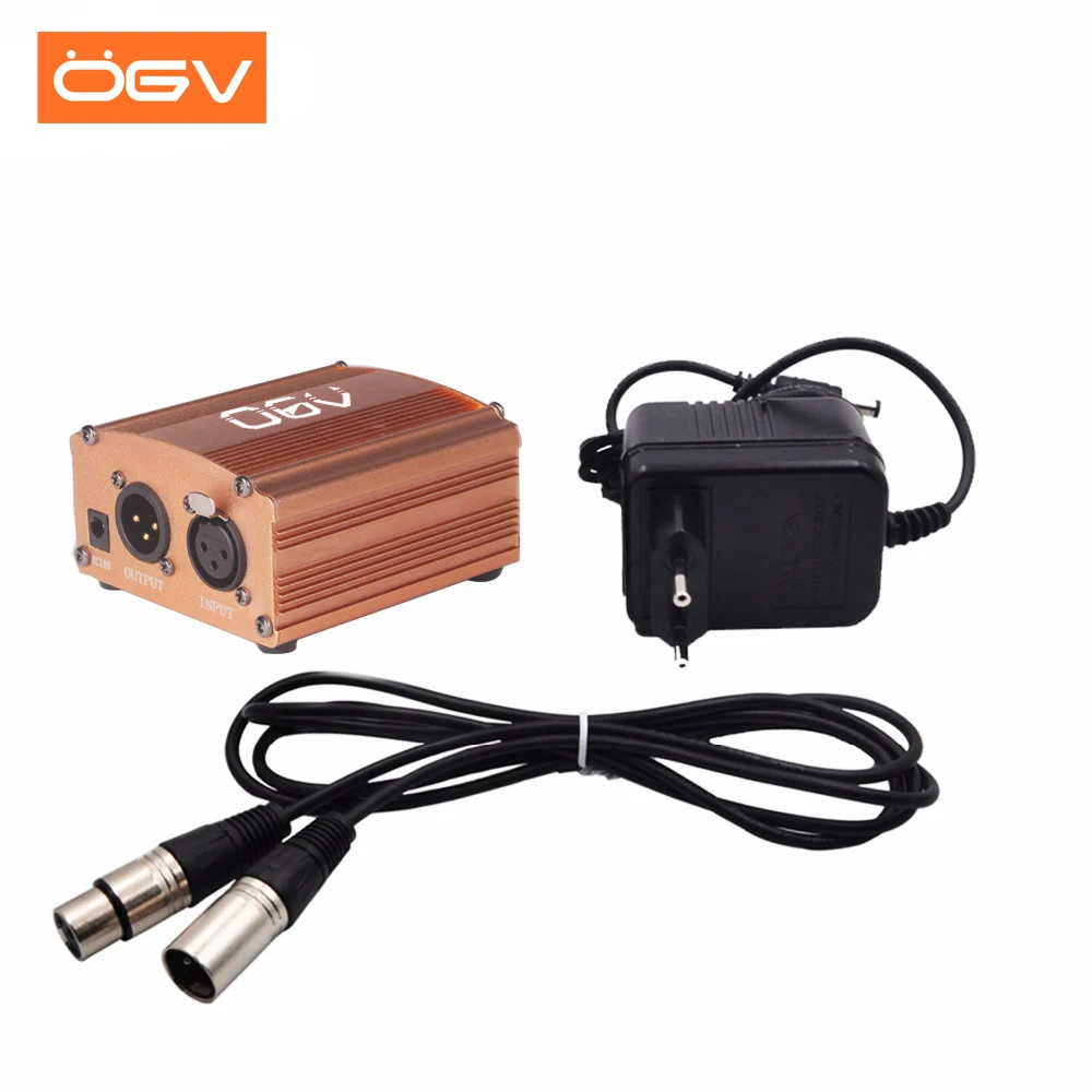 

OGV 1-Channel 48V Phantom Power Supply+Adapter+One XLR Audio Cable for Any Condenser Microphone Recording