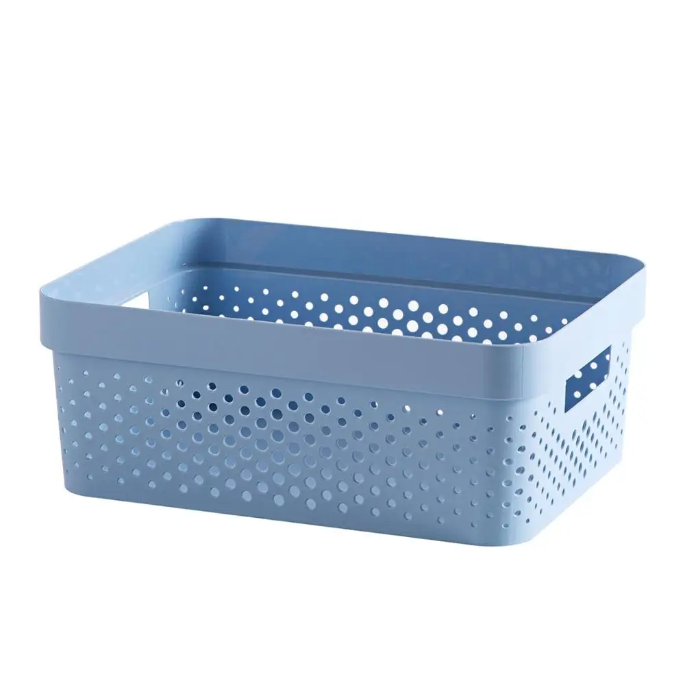 Пустотелая прямоугольная корзина для хранения, Настольная корзина для хранения закусок и мусора, пластиковая корзина для кухни и ванной - Цвет: Синий
