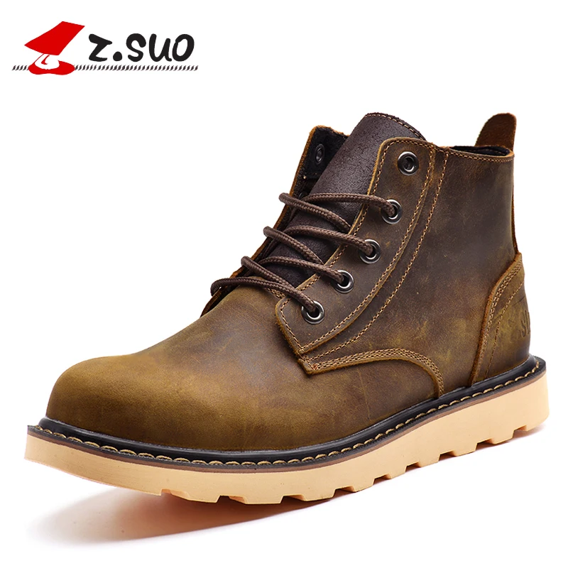 

Z.Suo Brand 2017 Casual Men Boots Genuine Leather New Fashion Cow Leather Men's Ankle Boots High Quality Man Botas Hombre Brown