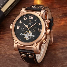Luxury Top Brand Mens Mechanical Flywheel Design Stainless Steel Analog Date Leather Strap Mens Military Watch Relogio Masculino