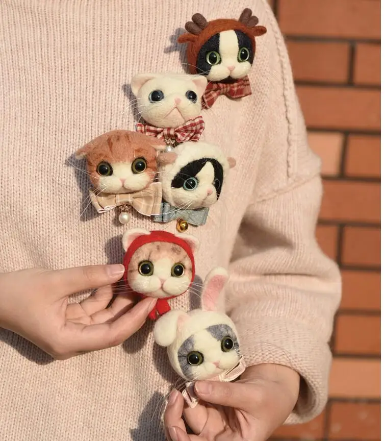 

1Pc Cute meow man cartoon animal set wool needlepoint kit wool felt needle felting brooch craft needlecraft DIY handmade N6041