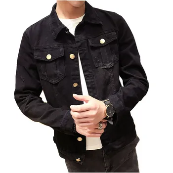 

2018 New Solid color Men Denim Jacket Fashion Spring and Autumn Men's Simple Washed Slim Fit Retro Black Jeans Jacket Coat