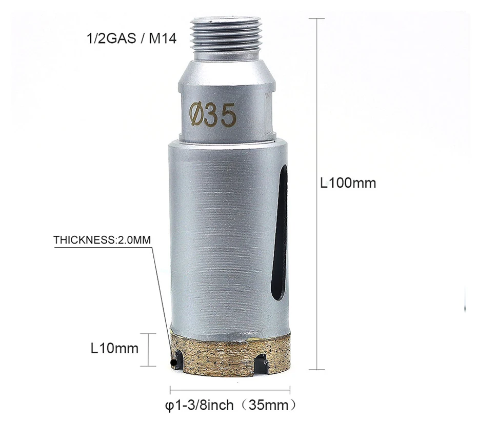 Арбор M14 внутренний/1/2 газовый наружный диаметр 1-3/8 дюйма 35 мм алмазное долото для мокрого фрезерования и сверления камня
