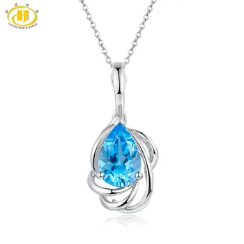 

Hutang Blue Topaz Pendant Solid 925 Sterling Silver Natural Gemstone Necklace Fine Fashion Stone Jewelry For Christmas Best Gift
