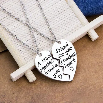 

"A True Friend Reaches For Your Hand And Touches Your Heart" Broken Heart Pendant Necklace Set Best Friends BFF Jewelry Gift