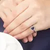 1.5CT Solid 18K White Gold Blue Fine Diamond Engagement Ring For Women Oval Shape High Quality Lovely Wedding Band Ring 6
