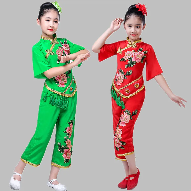 Детская одежда для постановок Традиционная китайская народная танцевальная одежда национальные девочки танцевальный костюм Yangko сценическое Костюмы
