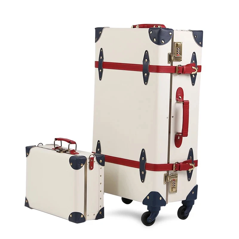 Luxury fashion vintage floral rolling luggage set pu travel trolley