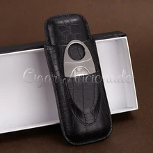 Cohiba tragbare schwarz croco geprägte leder zigarre fall halter reisen 2 rohr w/sharp doppelklingen edelstahl steelcigar cutter