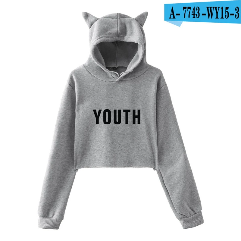 Shawn Mendes Cat Ear Cropped Hoodie Canada Popular Singer Pullover Moletom Oversized Shawn Mendes Clothes Long Sleeve Kpop