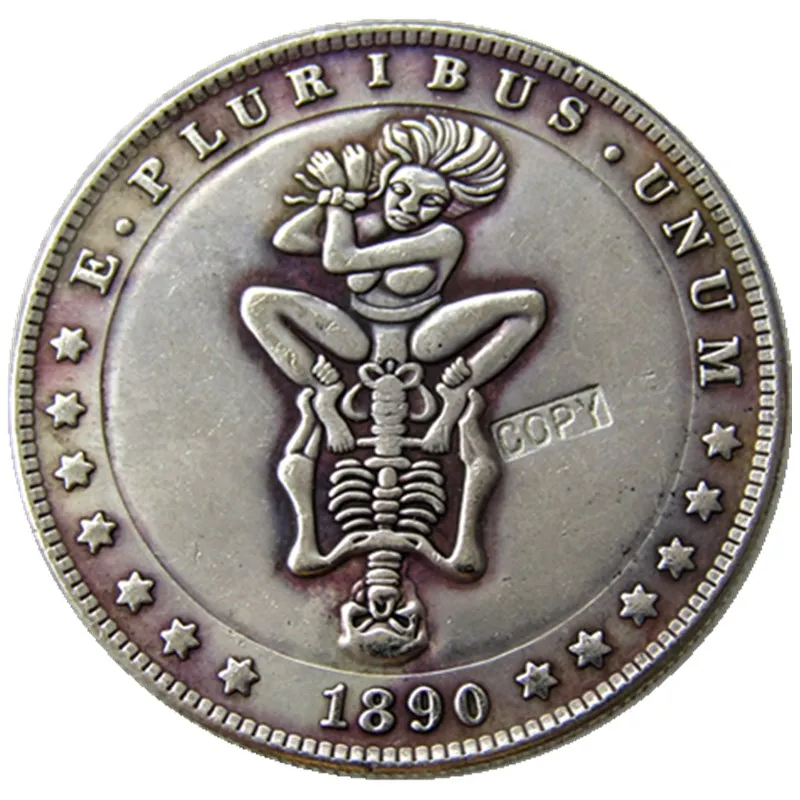 

HB(94)US Hobo 1890-P-S-O-CC Morgan Dollar Skull Zombie Skeleton Carved Creative Silver Plated Copy Coins