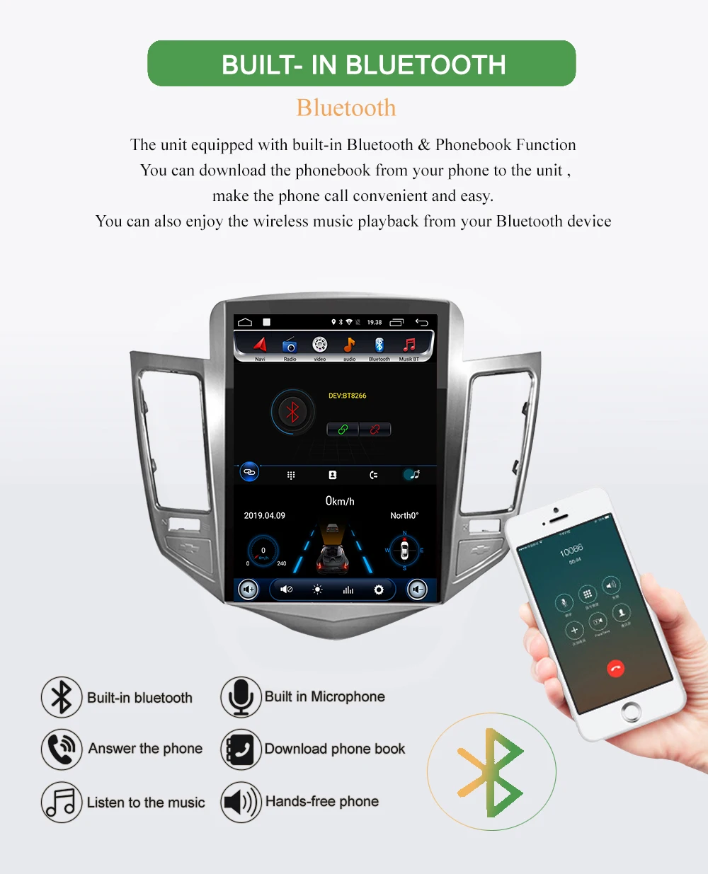 Flash Deal Bonroad Android 6.0 Vertical screen Car Multimedia Player For Chevrolet Cruze 2009-2015  Radio Player Navigation Audio Player 4