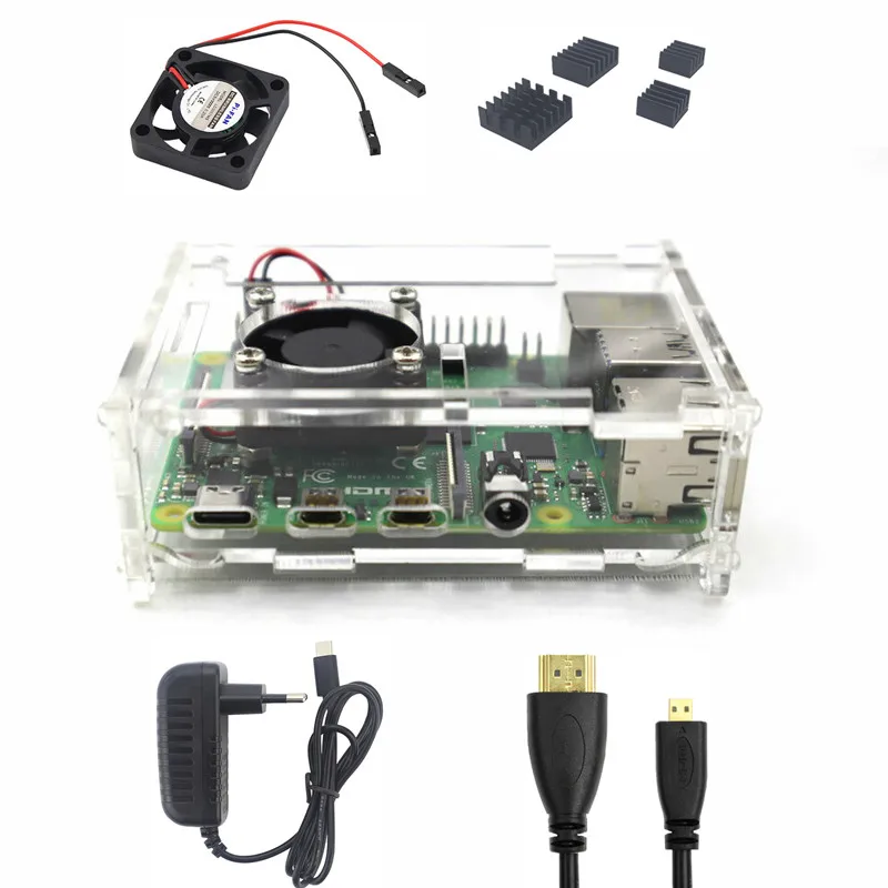 

New Case 5V 3A Type-C Power Adapter Micro HDMI to HDMI Cable Cooling Fan Heat Sinks for Raspberry Pi 4