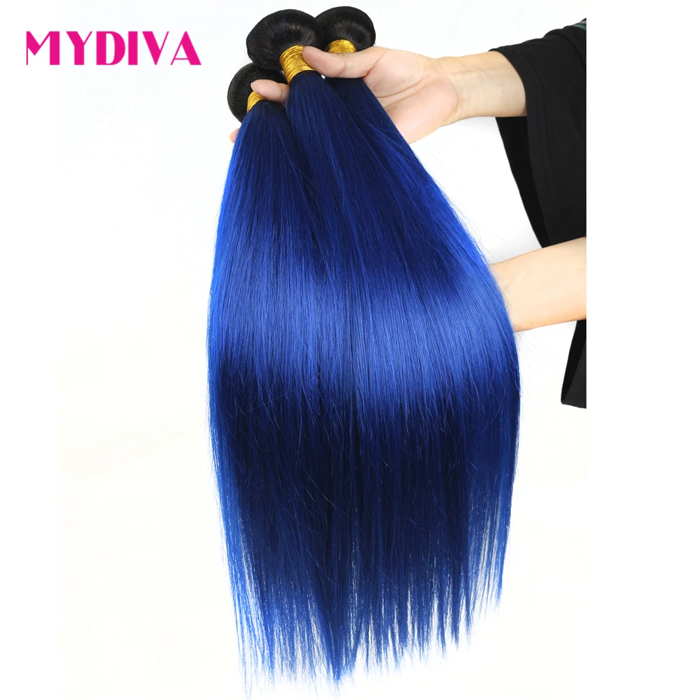 Пре-Цветной 2 тон синий бразильские пучки волос плетение прямые волосы с эффектом деграде(переход от 3 Связки T1B/синий темные корни Пряди человеческих волос для наращивания Remy