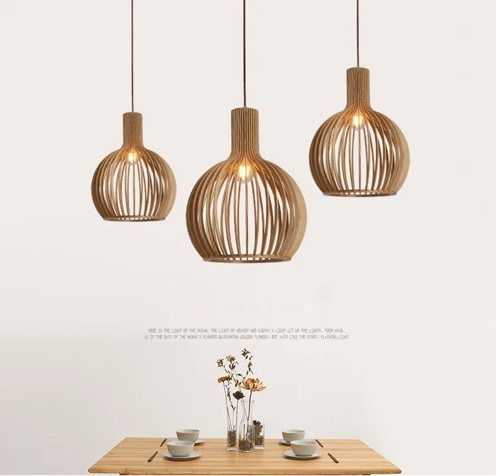 

Modern Creative Wood Birdcage E27 bulb Pendant light norbic home deco bamboo weaving wooden Sphere Led Pendent Light