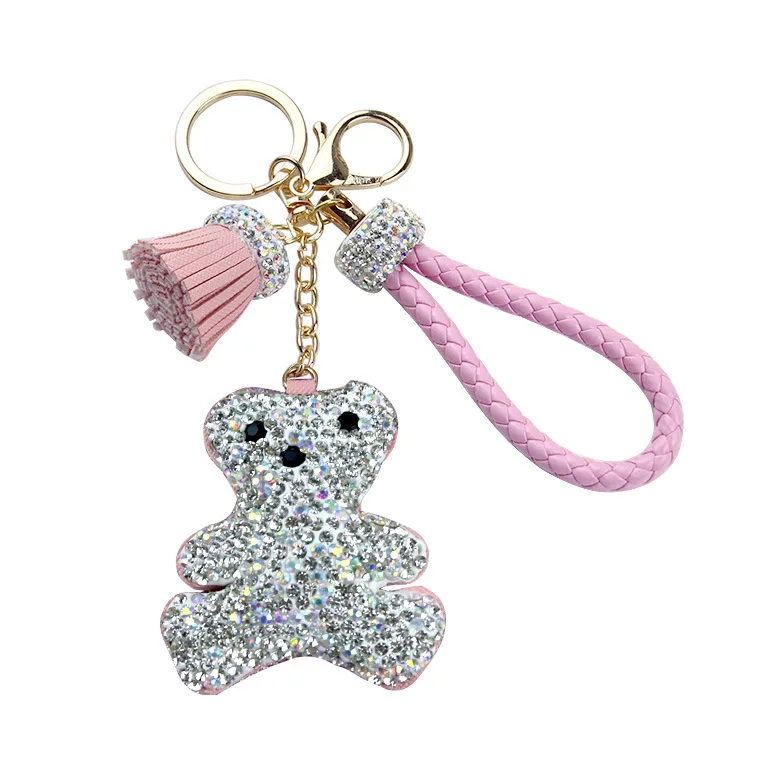 

New Handmade Rhinestones Bear Keychain Pendant Ladies Bag Accessories Tassel Pendant Korea Cute Pendant Key Ring Bag Charm