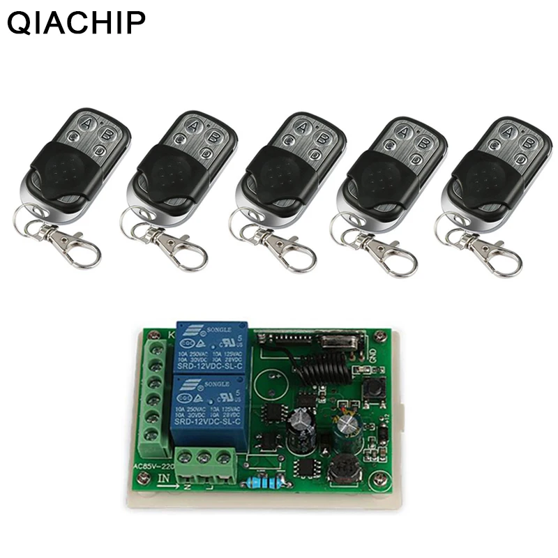 QIACHIP Wireless 433 MHz Remote Control Switch AC 220V 2 CH Wall Trans