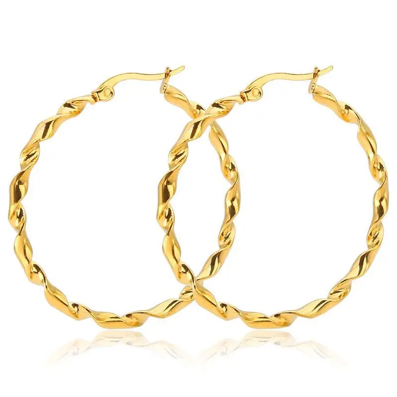 

Wholesale Jewelry --(3pairs/Lot) Titanium steel Twist Circle Hoop Earrings For Women Jewelry no stone Black / Gold / White Color
