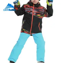 Новинка; Детский водонепроницаемый лыжный комплект для катания на сноуборде; зимняя хлопковая стеганая куртка; зимние штаны для мальчиков; теплый лыжный костюм для детей